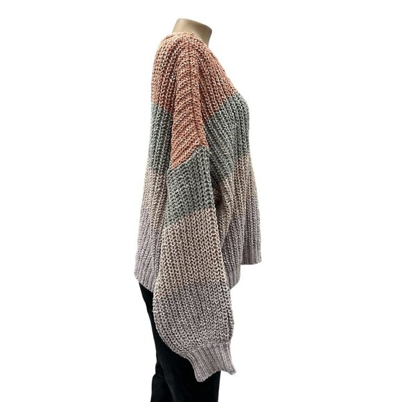 Chunky Colorblock Womens Knit Sweater Top Oversized Dolman Sleeve‎ Pullover L - Picture 4 of 10